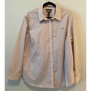 Lauren Ralph Lauren Button Down Shirt Black Pink White Stripe 2X